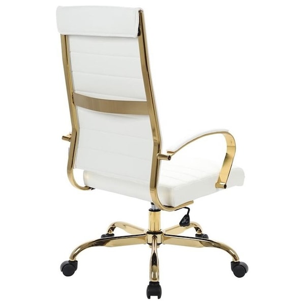Leisuremod Benmar High-Back Leather Office Chair with Gold Frame, White - BOTG19WL