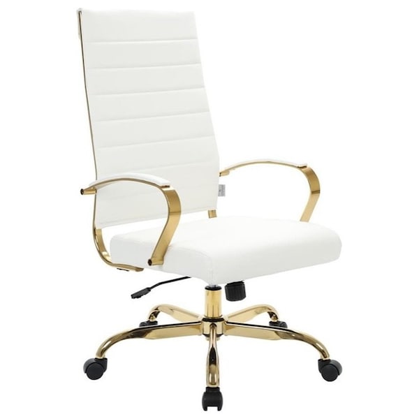 Leisuremod Benmar High-Back Leather Office Chair with Gold Frame, White - BOTG19WL
