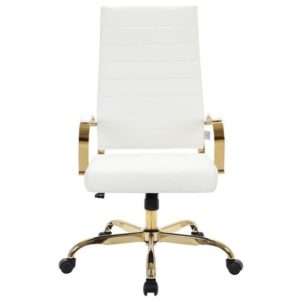 Leisuremod Benmar High-Back Leather Office Chair with Gold Frame, White - BOTG19WL