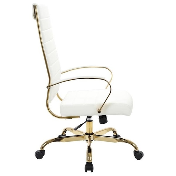 Leisuremod Benmar High-Back Leather Office Chair with Gold Frame, White - BOTG19WL