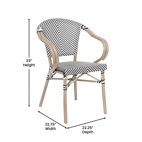 Flash Furniture Marseille French Bistro Stacking Chair w/Arms, Black/White Textilene and Bamboo Alum Frame, 4PK - 4-SDA-ADS642108-BLKWH-LTNAT-GG