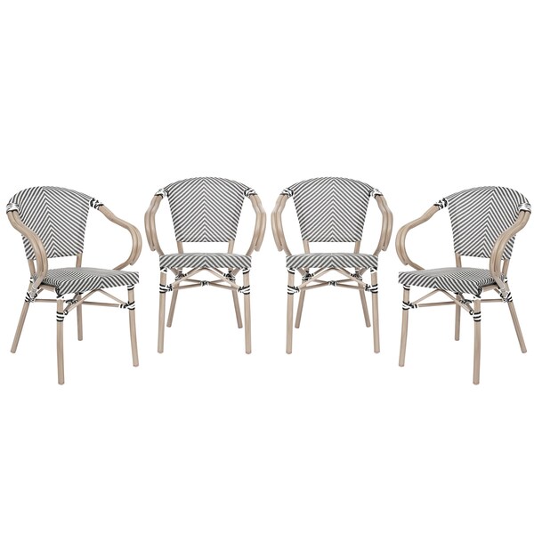 Flash Furniture Marseille French Bistro Stacking Chair w/Arms, Black/White Textilene and Bamboo Alum Frame, 4PK - 4-SDA-ADS642108-BLKWH-LTNAT-GG