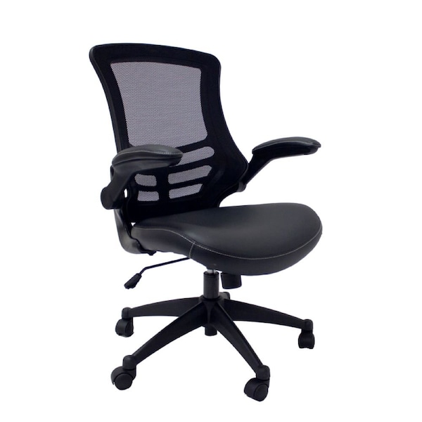 We'Re It Budg it, Flip Mesh Back Task Chair with Black Eco Leather Seat and Flip Up Arms in Black - BU-6102-ECBR