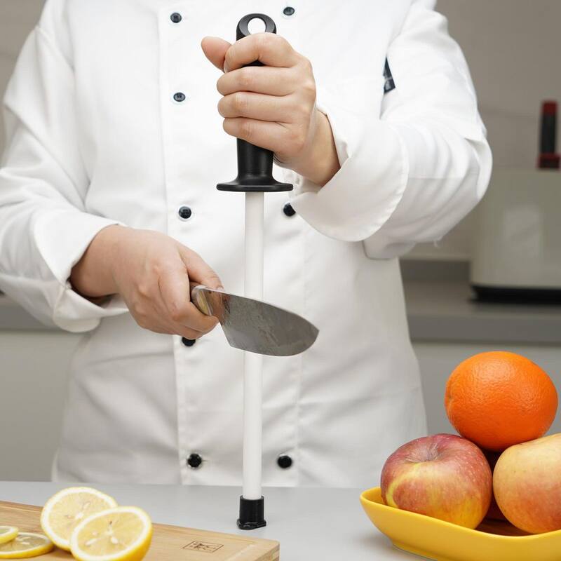 Sharpal 10 in. Ceramic Sharpening Rod Steel Knife Blade Sharpener Honing Rod Professional Kitchen Chef Stick with Anti-Break Cap - 118N