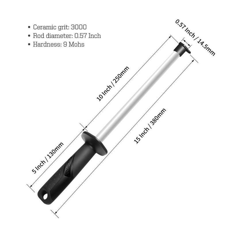 Sharpal 10 in. Ceramic Sharpening Rod Steel Knife Blade Sharpener Honing Rod Professional Kitchen Chef Stick with Anti-Break Cap - 118N