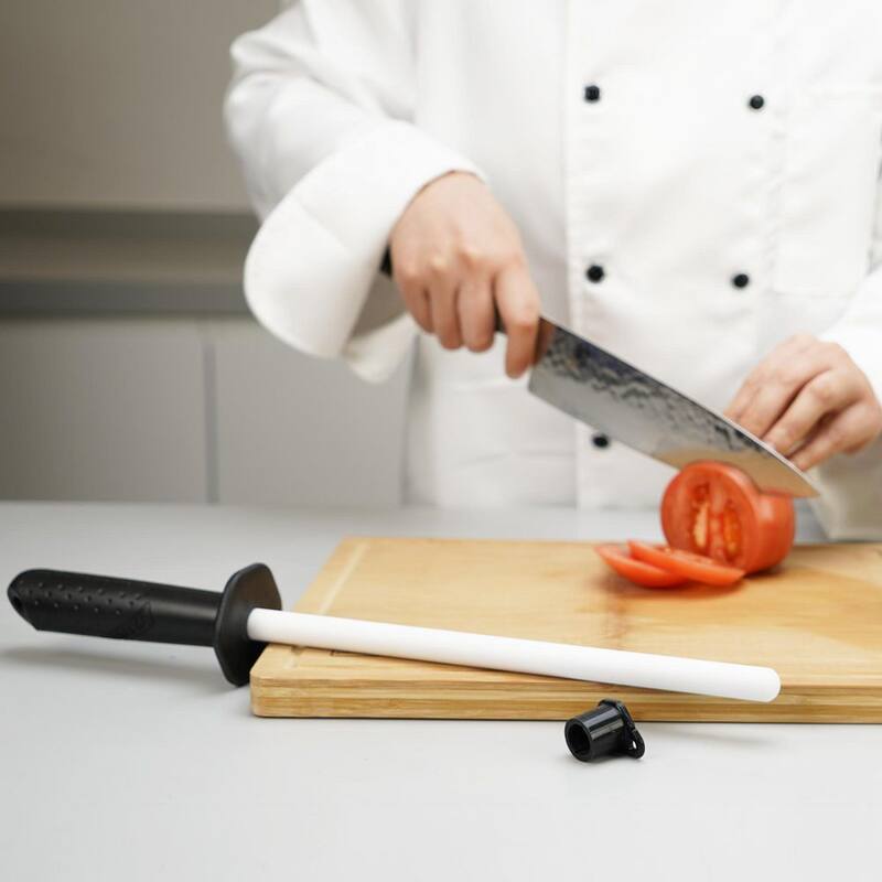 Sharpal 10 in. Ceramic Sharpening Rod Steel Knife Blade Sharpener Honing Rod Professional Kitchen Chef Stick with Anti-Break Cap - 118N