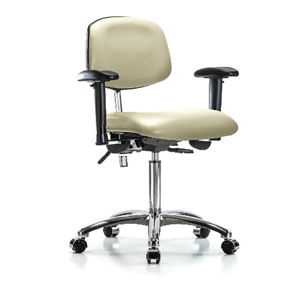 Blue Ridge Ergonomics Clean Room Chair Med Ben Chair, Vin, Chrm, AA, Cast, Wht, CL100, Adjustable Arms, 22" to 29" Height - BR-NCR-VMBCH-CR-T0-A1-NF-CC-8501