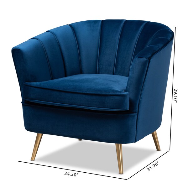 Baxton Studio Emeline Navy Blue Velvet Upholstered Brushed Gold Finished Chair - 157-9788