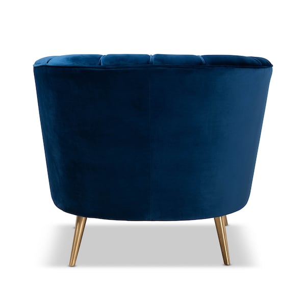 Baxton Studio Emeline Navy Blue Velvet Upholstered Brushed Gold Finished Chair - 157-9788