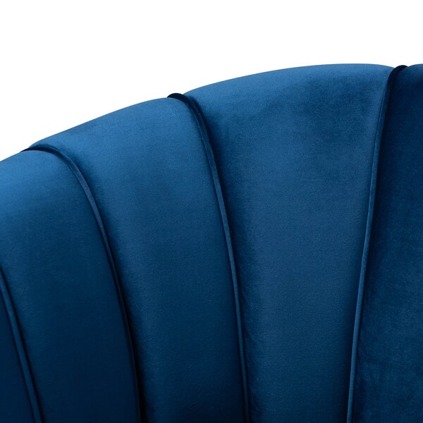 Baxton Studio Emeline Navy Blue Velvet Upholstered Brushed Gold Finished Chair - 157-9788