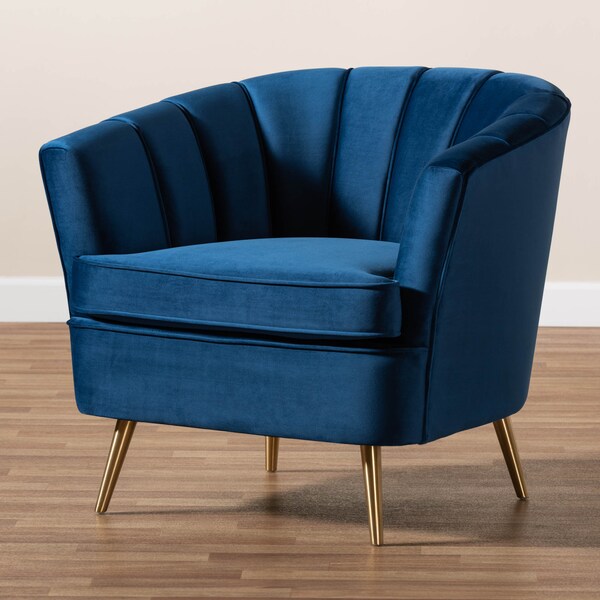 Baxton Studio Emeline Navy Blue Velvet Upholstered Brushed Gold Finished Chair - 157-9788