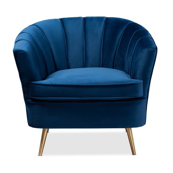 Baxton Studio Emeline Navy Blue Velvet Upholstered Brushed Gold Finished Chair - 157-9788
