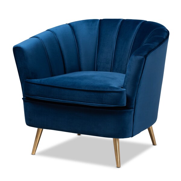 Baxton Studio Emeline Navy Blue Velvet Upholstered Brushed Gold Finished Chair - 157-9788