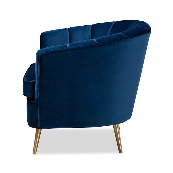 Baxton Studio Emeline Navy Blue Velvet Upholstered Brushed Gold Finished Chair - 157-9788