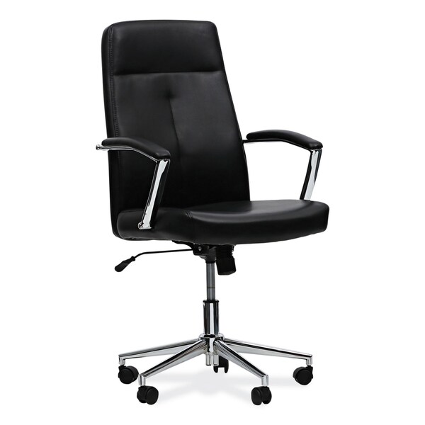 Workspace By Alera Leather Task Chair, Supports Up to 275 lb, 1819 to 2193 Seat Height, Black Seat, Black Back - ALEWS4116