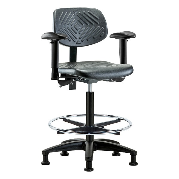 Zoro Select High Bench Chair Ergonomic Chair, Adjustable Arms, 23-1/4" to 33-1/4" Height, Polyurethane, Black - BR-PHBCH-RG-T1-A1-CF-RG-BLK