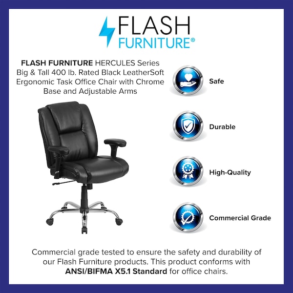 Flash Furniture Hercules Task Office Chair, Black Back, 29-1/4 in W 30" L 44" H, Adjustable Padded - GO-2132-LEA-GG