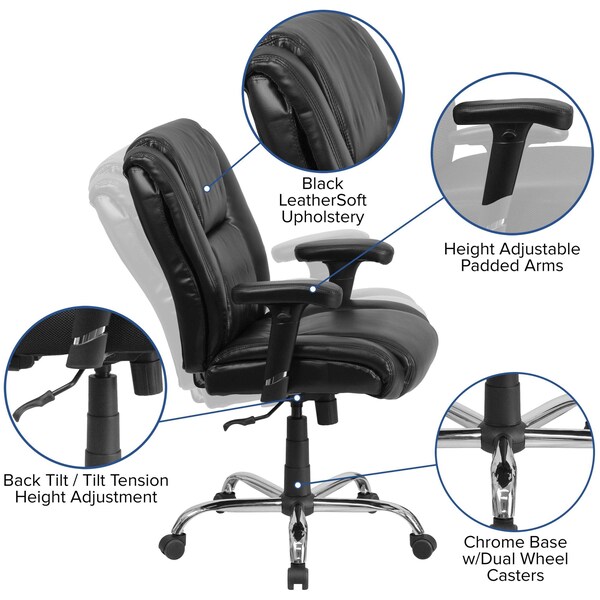 Flash Furniture Hercules Task Office Chair, Black Back, 29-1/4 in W 30" L 44" H, Adjustable Padded - GO-2132-LEA-GG