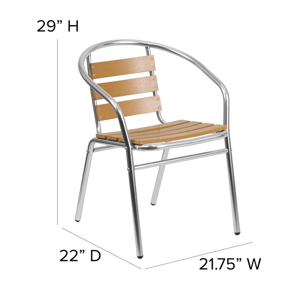 Flash Furniture Contemporary Restaurant Stack Chair, Aluminum Seat, Brown Back, 21.75 W 22" L 29 H, Integrated - TLH-017W-GG