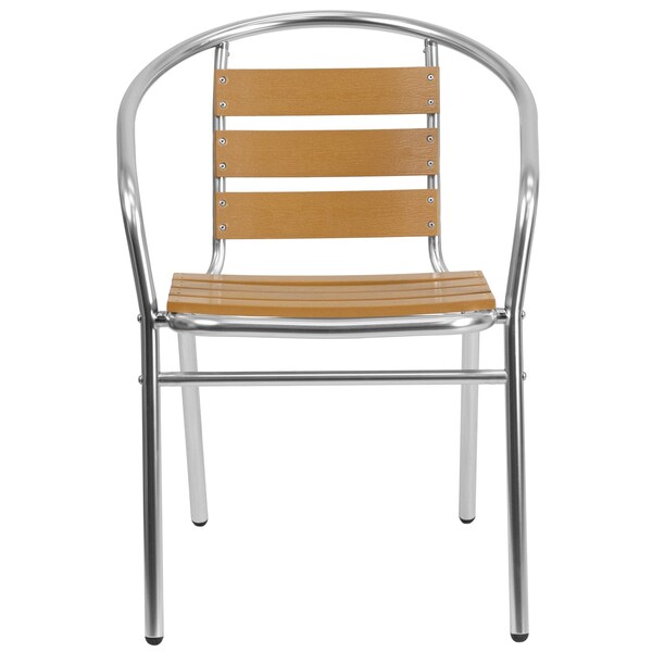 Flash Furniture Contemporary Restaurant Stack Chair, Aluminum Seat, Brown Back, 21.75 W 22" L 29 H, Integrated - TLH-017W-GG