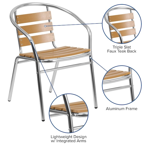 Flash Furniture Contemporary Restaurant Stack Chair, Aluminum Seat, Brown Back, 21.75 W 22" L 29 H, Integrated - TLH-017W-GG