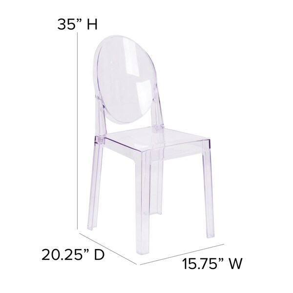 Flash Furniture Contemporary Ghost Chair, Transparent Crystal Seat, 15.75 W 20-1/4" L 35 H - OW-GHOSTBACK-18-GG