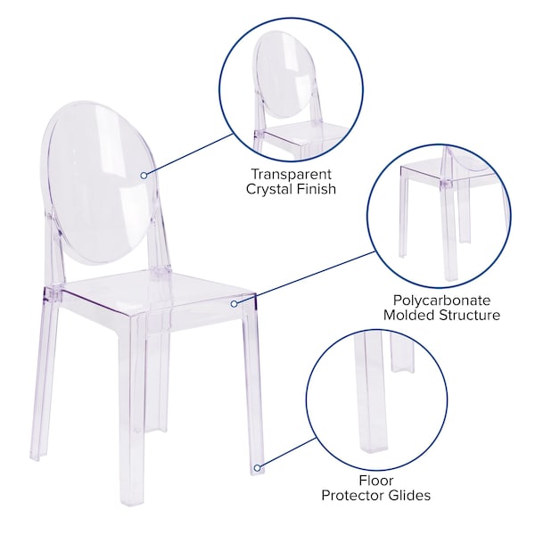 Flash Furniture Contemporary Ghost Chair, Transparent Crystal Seat, 15.75 W 20-1/4" L 35 H - OW-GHOSTBACK-18-GG