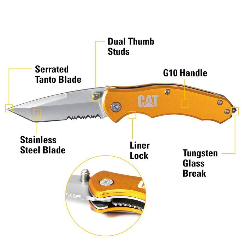 CAT 2.625 in. Stainless Steel Partially Serrated Tanto Folding Knife - 980011