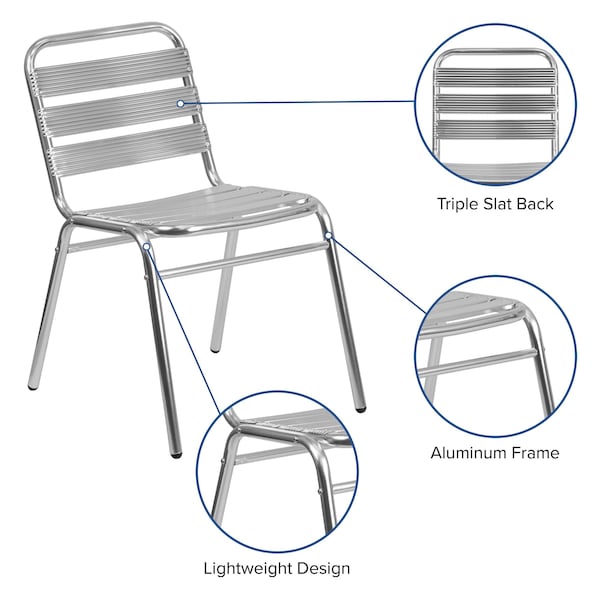 Flash Furniture Contemporary Restaurant Stack Chair, Aluminum Seat, Gray Back, 19.5 W 25" L 30 H - TLH-015-GG