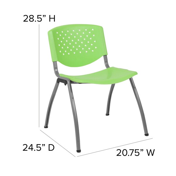 Flash Furniture 5 Pack HERCULES Series 880 lb. Capacity Green Plastic Stack Chair with Titanium Gray Powder Coated Frame - 5-RUT-F01A-GN-GG