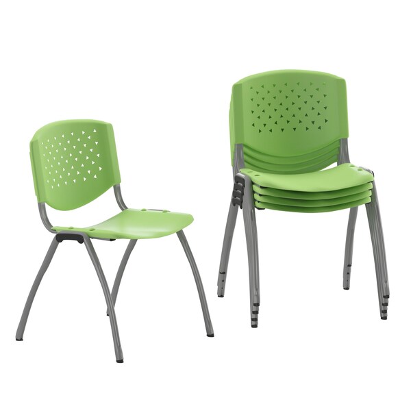 Flash Furniture 5 Pack HERCULES Series 880 lb. Capacity Green Plastic Stack Chair with Titanium Gray Powder Coated Frame - 5-RUT-F01A-GN-GG