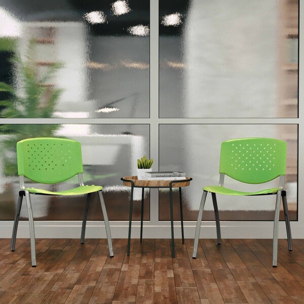 Flash Furniture 5 Pack HERCULES Series 880 lb. Capacity Green Plastic Stack Chair with Titanium Gray Powder Coated Frame - 5-RUT-F01A-GN-GG