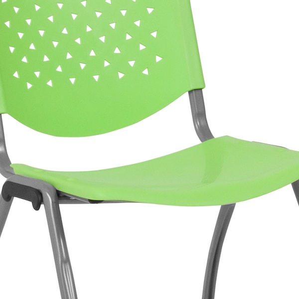 Flash Furniture 5 Pack HERCULES Series 880 lb. Capacity Green Plastic Stack Chair with Titanium Gray Powder Coated Frame - 5-RUT-F01A-GN-GG