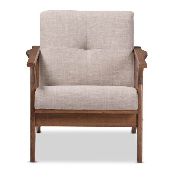 Baxton Studio Bianca Walnut Wood Light Grey Tufted Lounge Chair - 140-7548