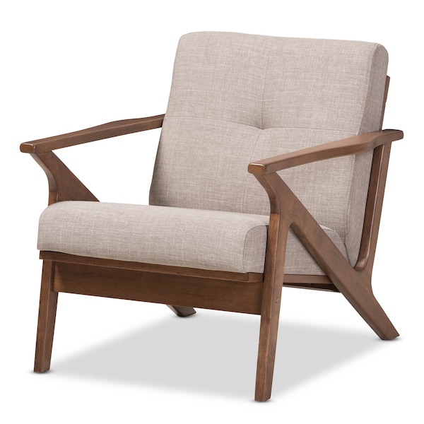 Baxton Studio Bianca Walnut Wood Light Grey Tufted Lounge Chair - 140-7548