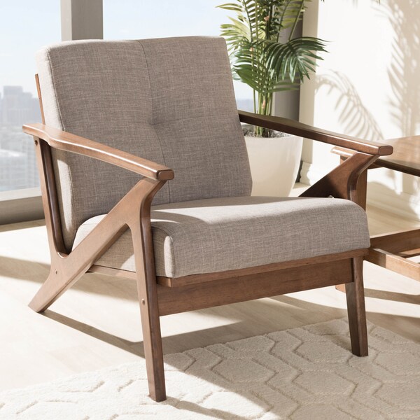 Baxton Studio Bianca Walnut Wood Light Grey Tufted Lounge Chair - 140-7548