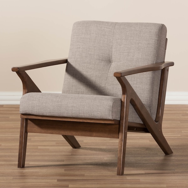 Baxton Studio Bianca Walnut Wood Light Grey Tufted Lounge Chair - 140-7548