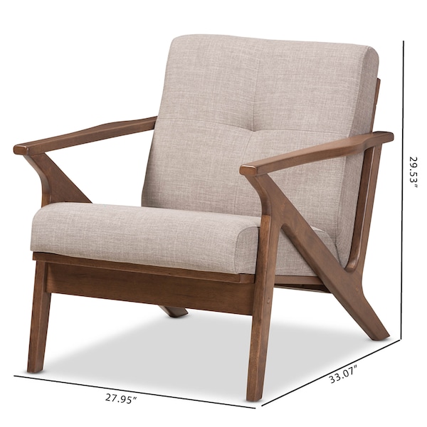 Baxton Studio Bianca Walnut Wood Light Grey Tufted Lounge Chair - 140-7548