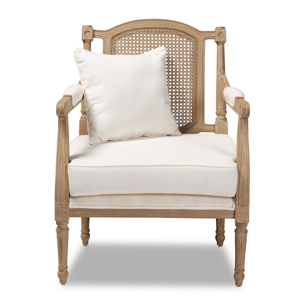 Baxton Studio Clemence Ivory Upholstered Whitewashed Wood Armchair - 158-8849