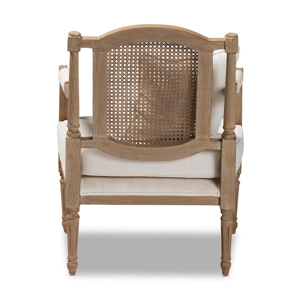 Baxton Studio Clemence Ivory Upholstered Whitewashed Wood Armchair - 158-8849
