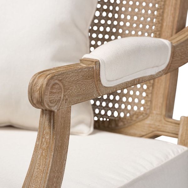 Baxton Studio Clemence Ivory Upholstered Whitewashed Wood Armchair - 158-8849