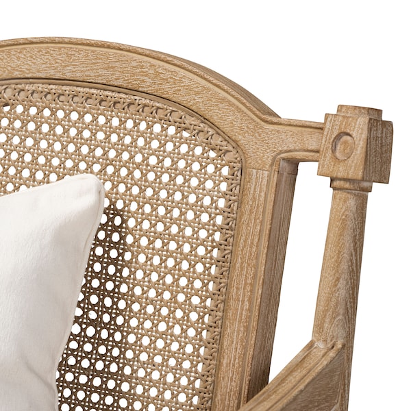 Baxton Studio Clemence Ivory Upholstered Whitewashed Wood Armchair - 158-8849