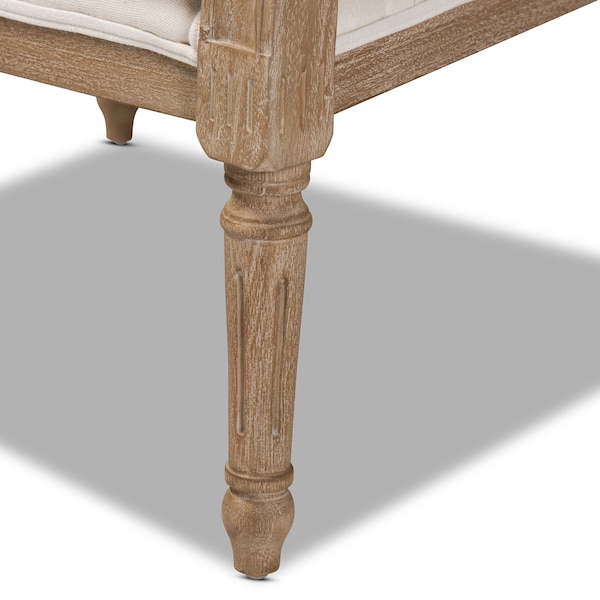Baxton Studio Clemence Ivory Upholstered Whitewashed Wood Armchair - 158-8849