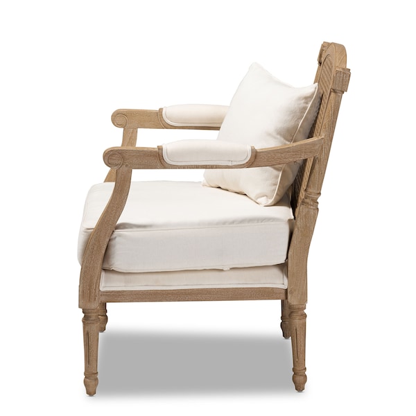 Baxton Studio Clemence Ivory Upholstered Whitewashed Wood Armchair - 158-8849