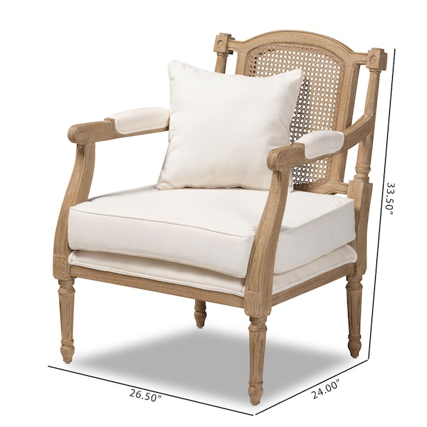 Baxton Studio Clemence Ivory Upholstered Whitewashed Wood Armchair - 158-8849