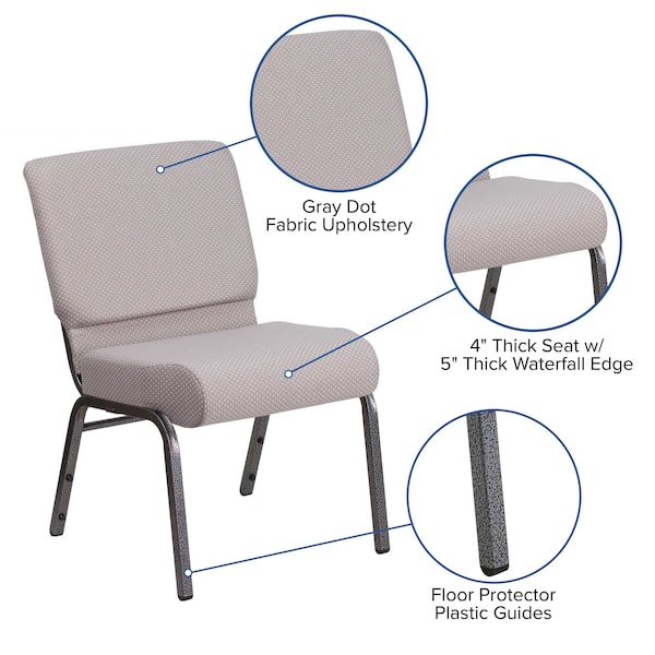 Flash Furniture Hercules Church Chair, Gray Back, 21-1/4 in W 25" L 33" H, Fabric Seat - FD-CH0221-4-SV-GYDOT-GG