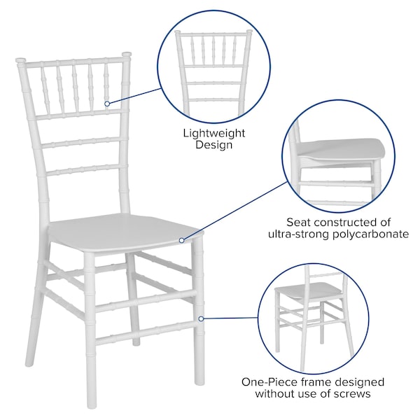 Flash Furniture Hercules Chiavari Chair, White Back, 15 in W 18-3/4" L 35" H - LE-WHITE-M-GG