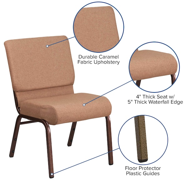 Flash Furniture Hercules Church Chair, 21-1/4 in W 25" L 33" H, Fabric Seat - FD-CH0221-4-CV-BN-GG
