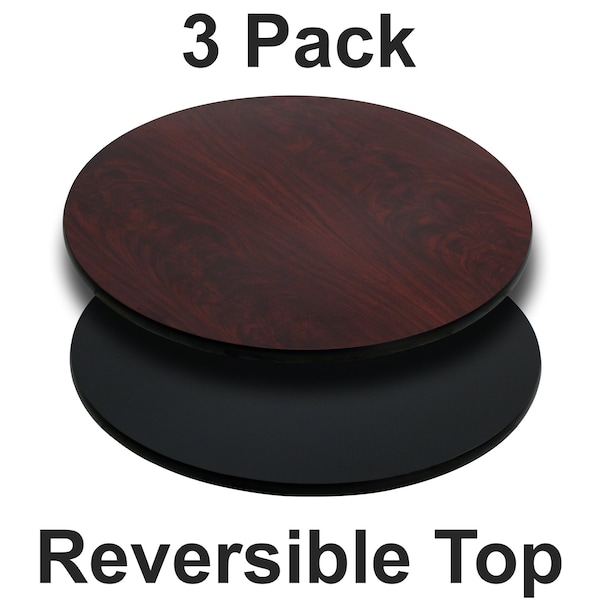 Flash Furniture Round Reversible Top, Black/Mahogany, 24" - 3-XU-RD-24-MBT-GG