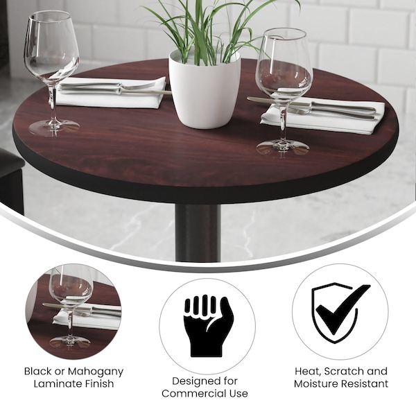Flash Furniture Round Reversible Top, Black/Mahogany, 24" - 3-XU-RD-24-MBT-GG